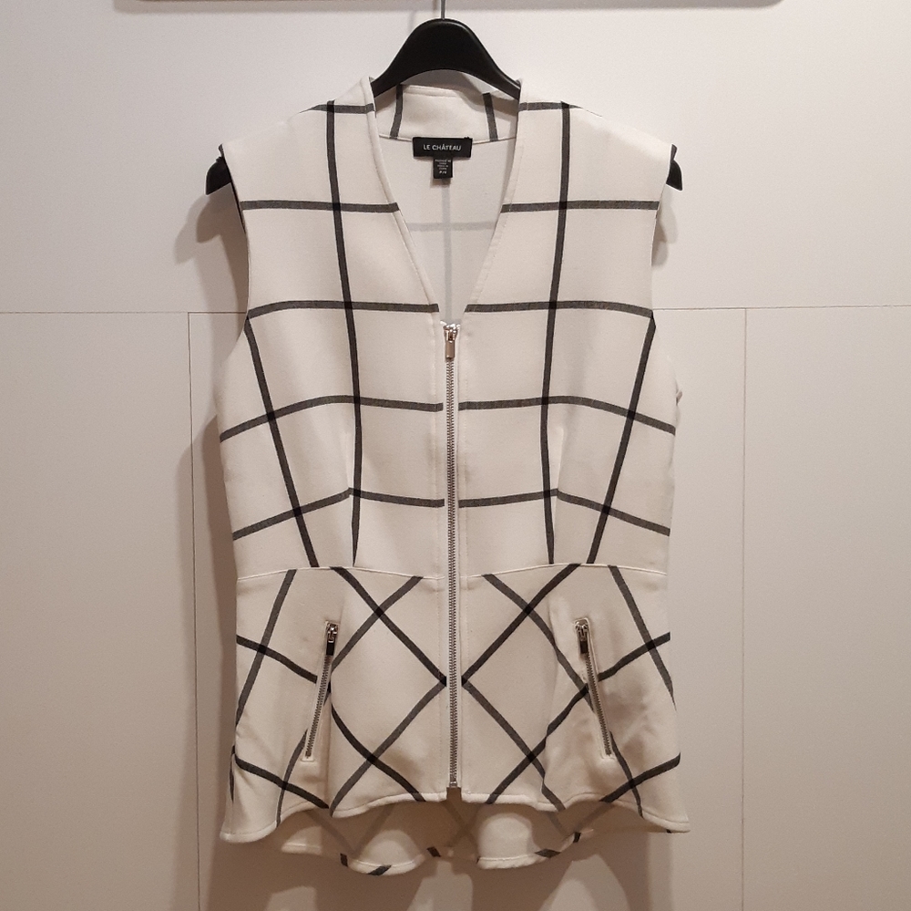 Le Château sleeveless peplum cover up jacket white